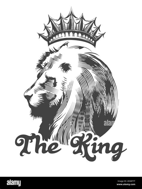 Cabeza De León Con Corona E Inscripción El Rey Dibujado En Estilo