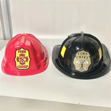 Fire Chief Hat Fire Fighter Red Plastic Costume Helmet Accessory Set Of