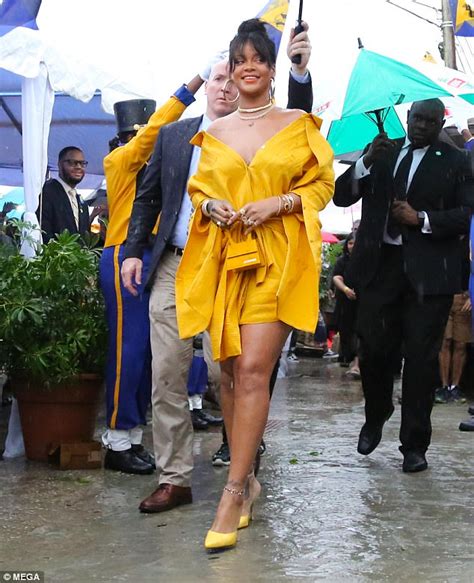 Photos Rihanna Stuns In Yellow At Ceremony Where A Street Is Named