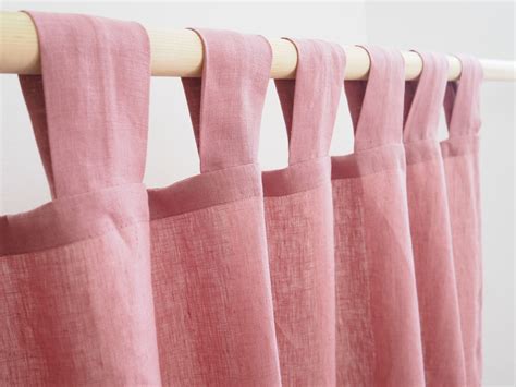 Dusty pink tab top linen curtain panel. Tab top window curtain | Etsy
