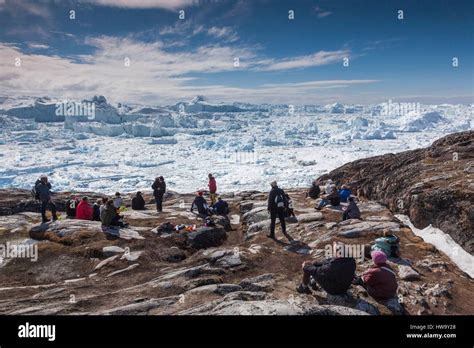 Greenland Disko Bay Ilulissat Hikers To Sermermiut And Stock Photo