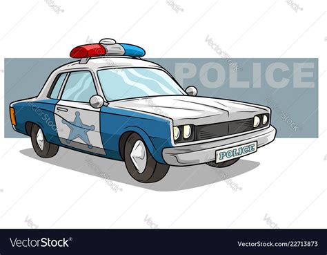 Cartoon Blue Police Car With Golden Badge Vector Image