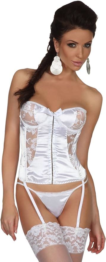 Steive Lingerie Sexy Bridal White Corset Bustier Garters Shiny Satin