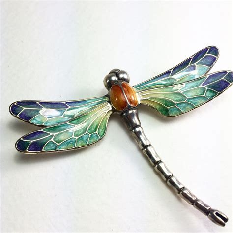 Large Enamel Sterling Silver Dragonfly Brooch