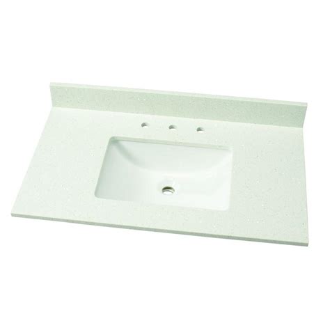 Woodbridge 37 x22 vanity top with under mount rectangle bowl, carra white, natrual marble stone, 8 faucet holes. MSI 37 in. W Engineered Stone Single Vanity Top in ...