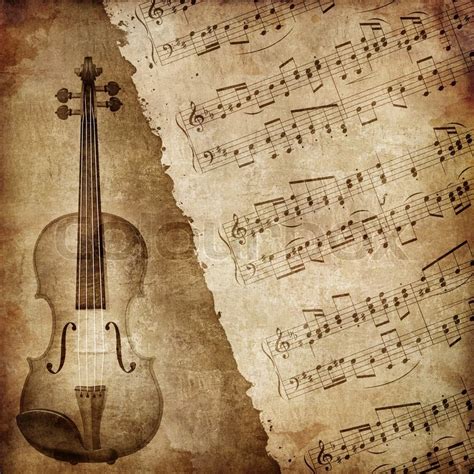 A passage of music which allows the soloist to display their technical ability. Old Paper. Retro Music Texture Background with Classic Violin. | Stock Photo | Colourbox