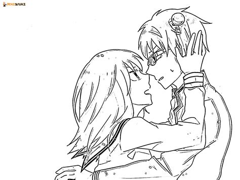 Anime Couples Kissing Coloring Pages