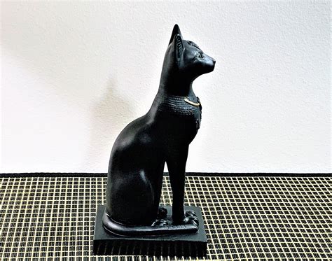Vintage Egyptian Black And Gold Realistic Statue Of Bast The Cat