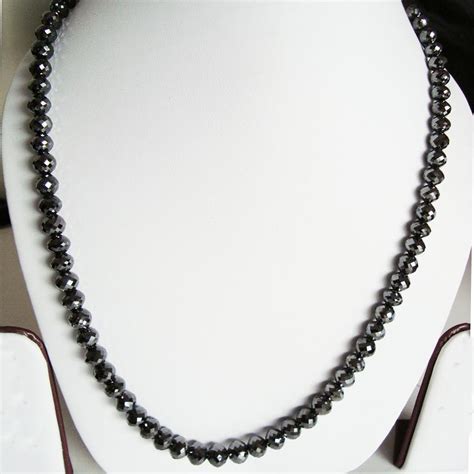 Rare 200 Cts Natural Black Diamond Necklace 8mm Round Beads Gleam Jewels