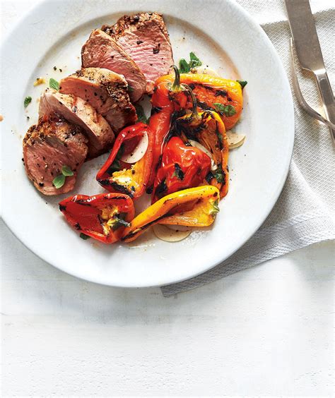 Allow meat to marinade at least 1 hour before grilling. Pork Tenderloin With Marinated Grilled Peppers | Pork tenderloin side dishes, Grilled pork ...