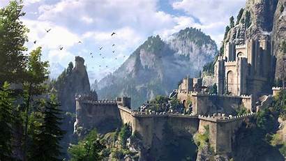 Witcher Castle Fantasy Landscape Wild Mountain Medieval