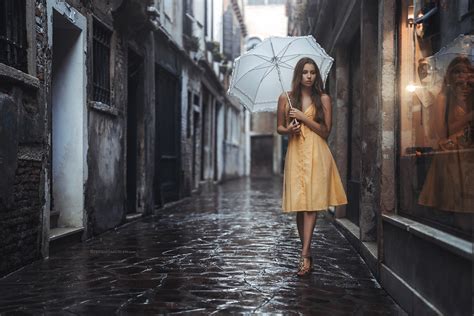 Girl With Umbrella In Yellow Dress Wallpaperhd Girls Wallpapers4k Wallpapersimages