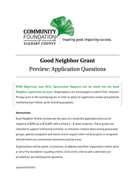 Fillable Online Good Neighbor Grant Fax Email Print Pdffiller