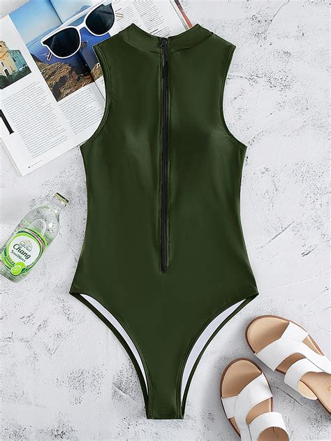 Zipper Front One Piece Swimsuit Shein Usa