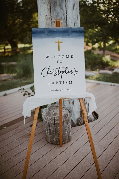 Baptism Welcome Sign Template Blue Watercolor Baptism Etsy