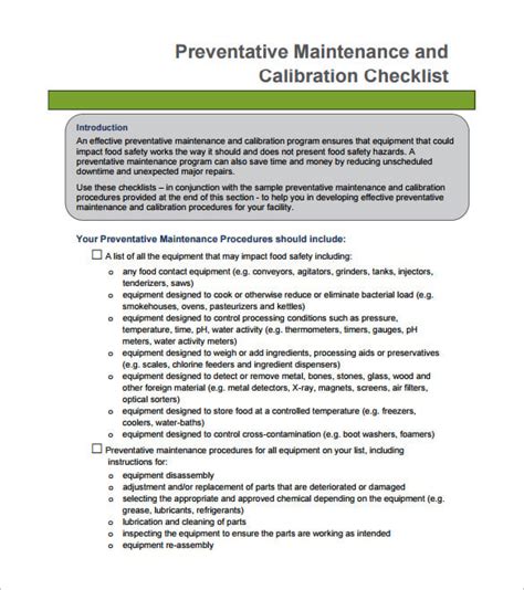 Preventive Maintenance Maintenance Sop Template