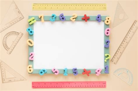 Premium Photo Colourful Math Numbers Frame Of White Card Top View