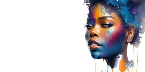 premium ai image watercolor beauty african woman fashion portrait with splash and drips on