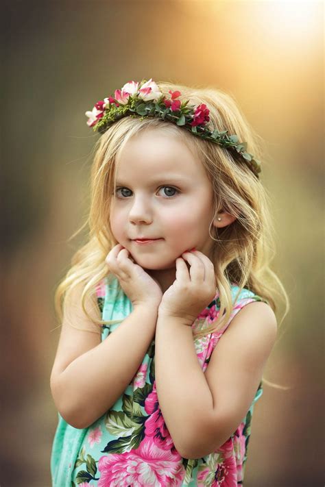 Toddler Portrait With Flower Crown Modeling Head Shot Child