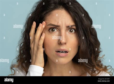 Worried Woman Has Signs Of Aging Skin Checking Crows Feet Troubled
