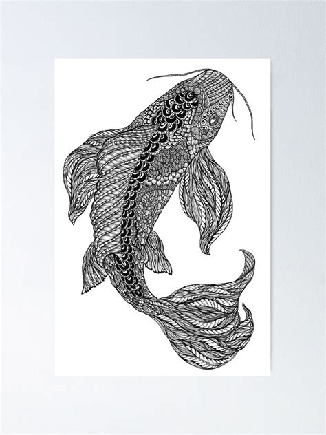 Zentangle Art Black And White Koi Fish Poster For Sale By