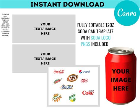 12oz Soda Can Label Template Soda Can Wrapper Template Etsy
