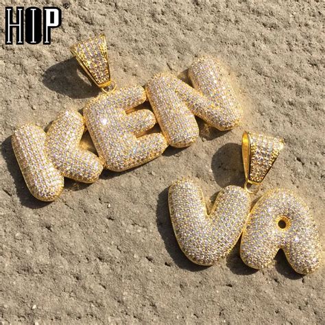 Hip Hop Custom Name Zircon Iced Out Bubble Letters Chain Pendants