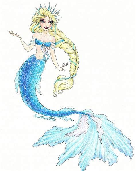 Elsa By Anastasiartistic Dangerous Mermaid Dibujos Y Disney
