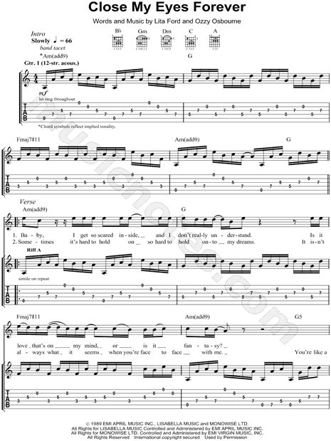 I close my eyes is a 2002 pop ballad by german singer sandra. Lita Ford "Close My Eyes Forever" Guitar Tab in A Minor ...
