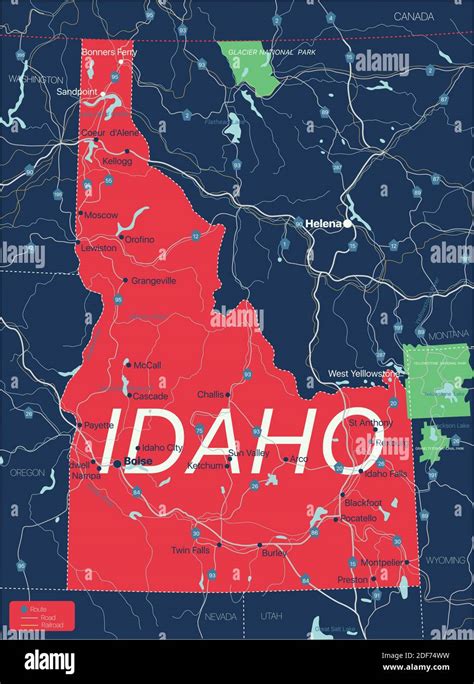 Idaho State Detailed Editable Map With With Cities And Towns