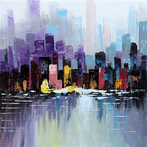 Abstract Cityscape Painting In Acrylics With Palette Knife For