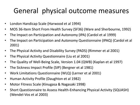 Ppt Patient Reported Physical Activityfunction Outcome Measures