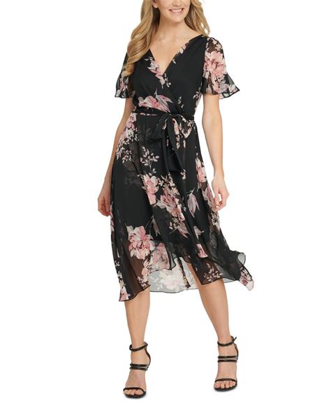 Dkny Floral Print Faux Wrap Dress And Reviews Dresses Women Macys