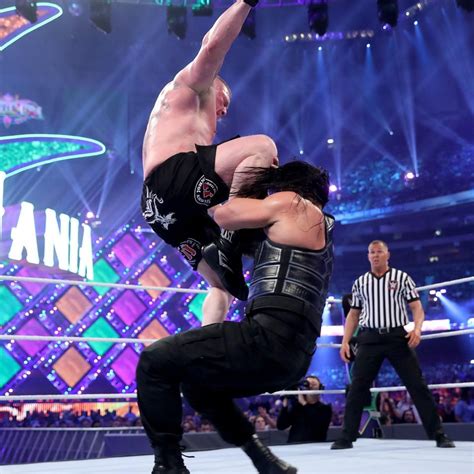 Photos Lesnar And Reigns Throw Down In Brutal WrestleMania Battle Brock Lesnar Roman Reigns