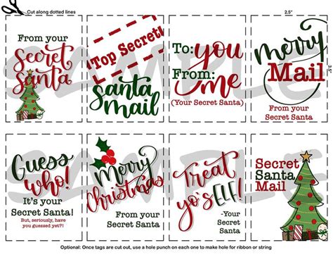 Printable Secret Santa T Tags Set Of 8 25x35 Tags Etsy Santa