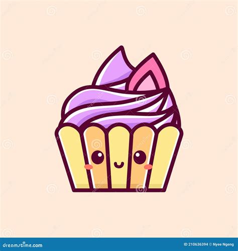 Cute Cartoon Of Happy Cupcake Smile Stock Vector Illustration Of