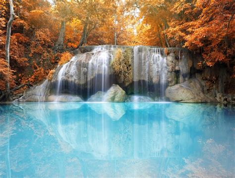 Premium Photo Deep Forest Waterfall In Autumn Scene At Erawan