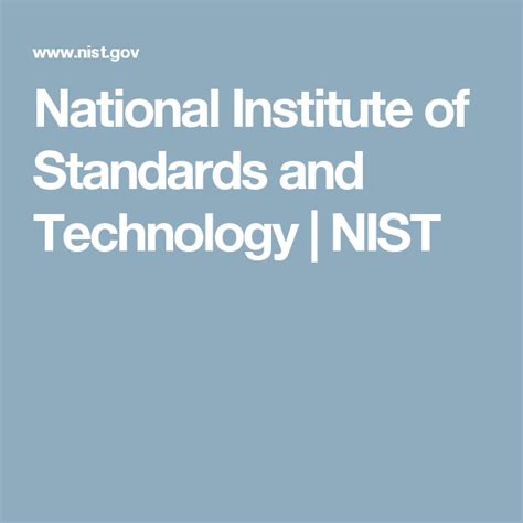 National Institute Of Standards And Technology Nist National