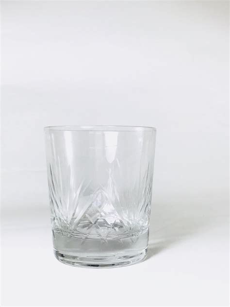 Set Of 2 Vintage Rocks Glass Crystal Lowball Glasses Retro Barware Tumblers Heavy Cut Glass