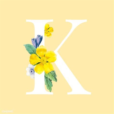 Floral Capital Letter K Alphabet Vector Free Image By Rawpixel Com Minty Leaf Illustration