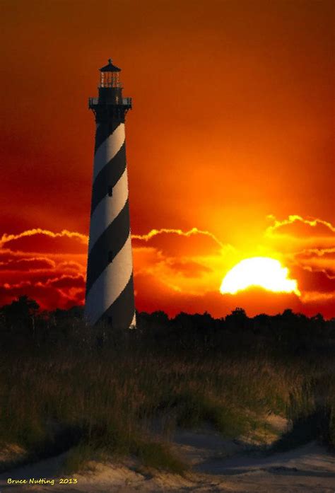 Lighthouse At Sunset Painting By Bruce Nutting Fine Art America