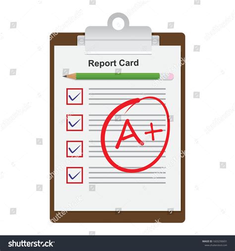 School Report Card With A Plus Grades Flat Royalty Free Stock Vector