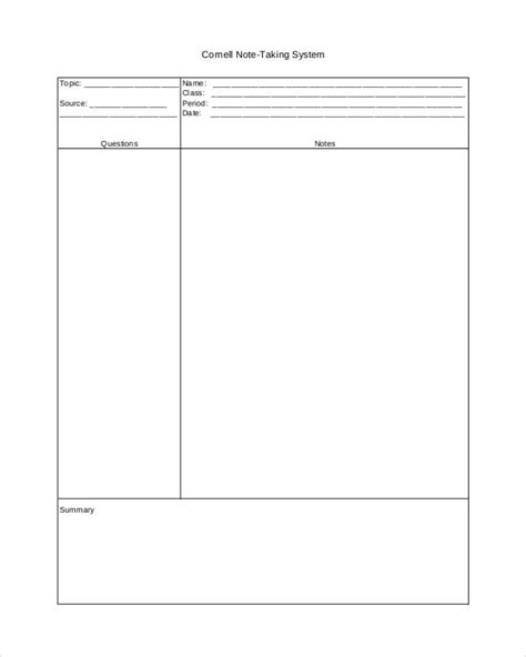 Blank Cornell Notes Template Pdf Pdf Template