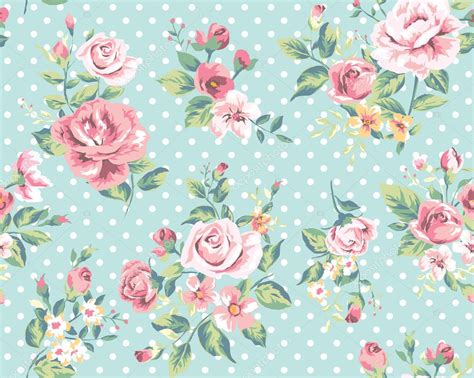 Wallpaper Seamless Vintage Pink Flower Pattern On Dots Background Stock