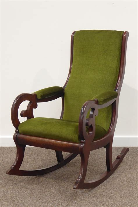 Victorian Mahogany Framed Rocking Chair Upholstered In Green W57cm Antiques Fine Art