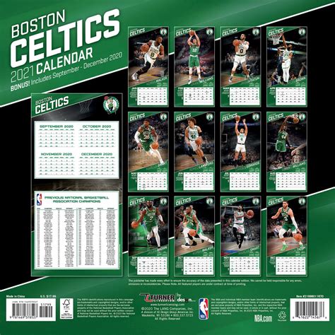 Boston Celtics - Calendar 2021 | NBA Wall Calendar | EMP