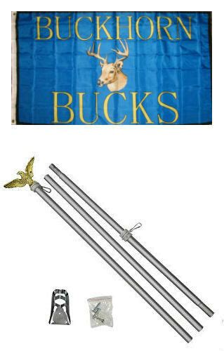 3x5 Buckhorn Bucks Blue Deer Hunting Flag Aluminum Pole Kit Set 3x5