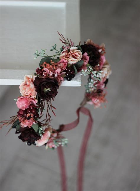 Burgundy Rust Velvet Wedding Floral Crown Flower Headpiece Maternity