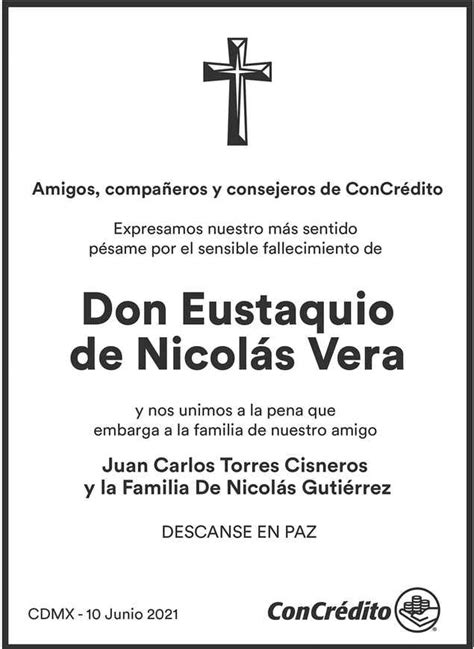 Don Eustaquio de Nicolas Vera Obituario Esquela