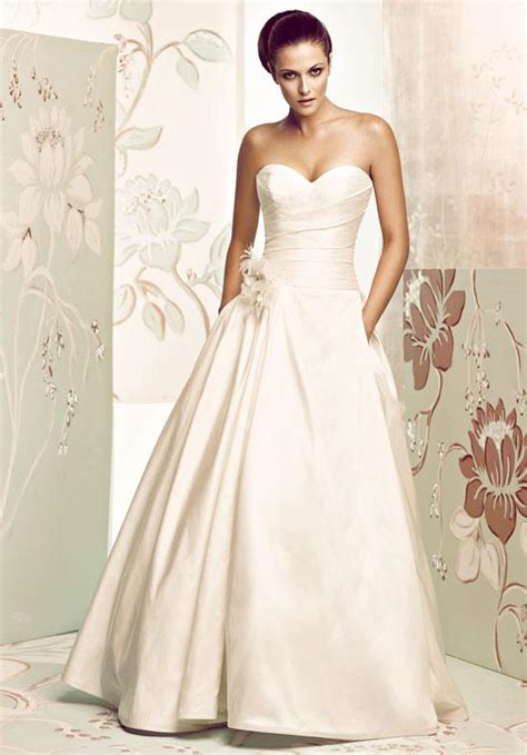 Strapless, plain wedding dress with pockets. Discount Strapless Sweetheart Flowers A Line Floor Length ...